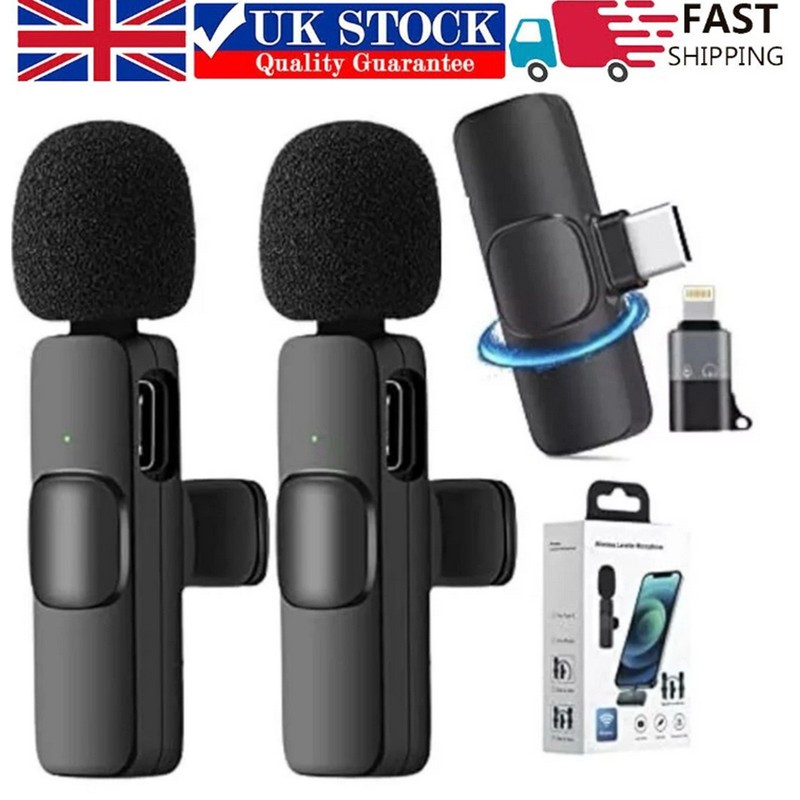 Wireless Lavaliere 2 Microphone Clip Mic For iPhone iPad Samsung Recording Vlog