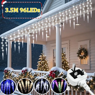 Christmas LED Icicle Falling Rain Curtain Fairy String Lights Outdoor Xmas Party