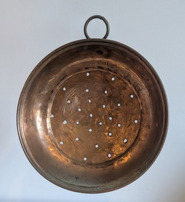 Vintage Copper Collander Metal Sieve Strainer with Hanging Ring