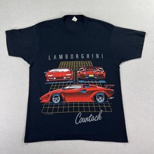 Vintage 80s Lamborghini Countach Shirt Men L Black Screen Stars Thin Graphic Tee