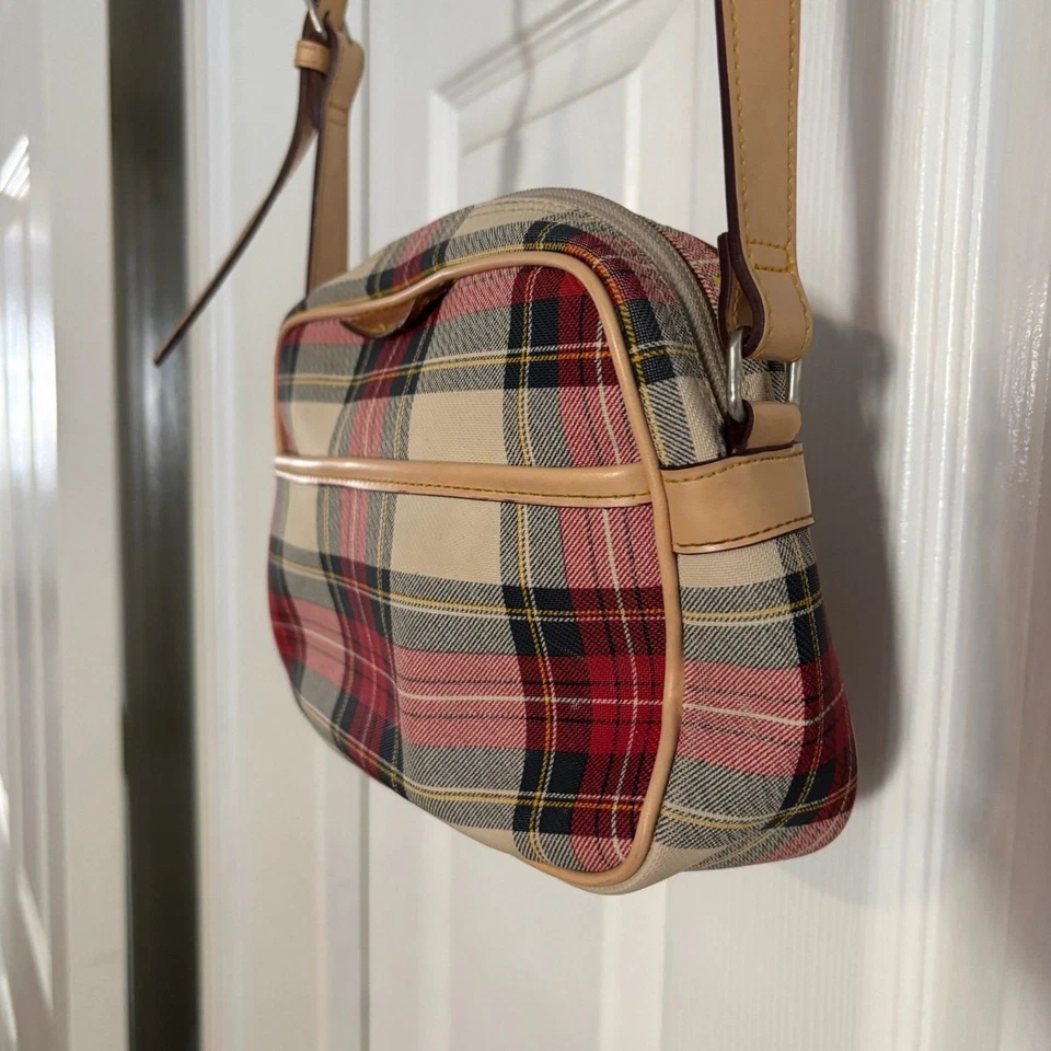 Vintage Tommy Hilfiger Red Green Tan Tartan Plaid Crossbody Purse - Image 4 of 4