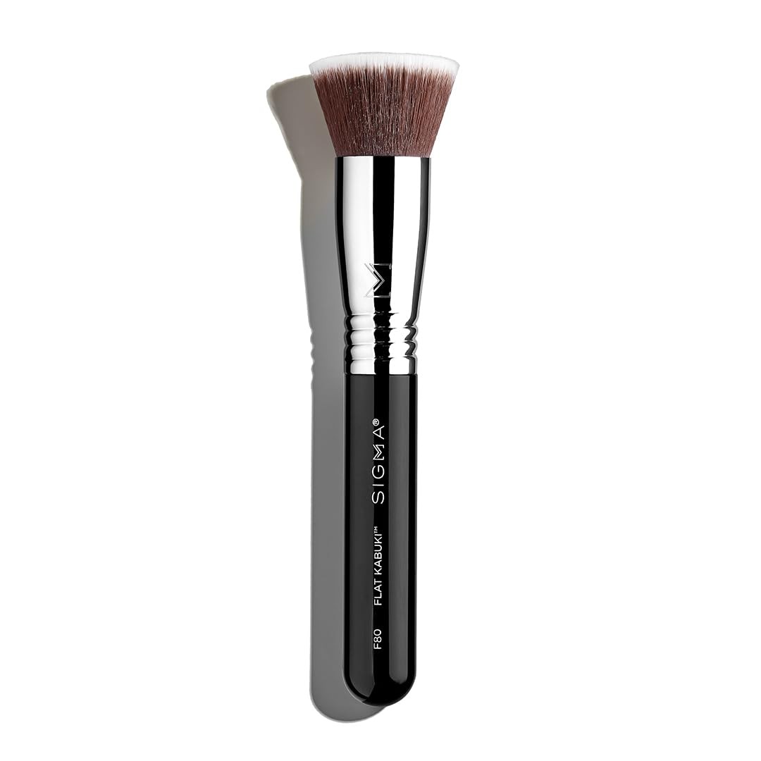 F80 pinceau kabuki à dessus plat pour fond de teint liquide et crème noir en nylon