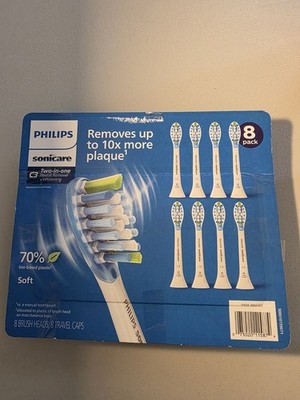 Philips Sonicare C3 Two-in-One Brush Heads 8-Pack SOFT White with Travel Caps