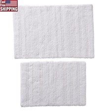 Soft Cotton Reversible Bath Rug Set 2 Piece Absorbent Machine Washable New