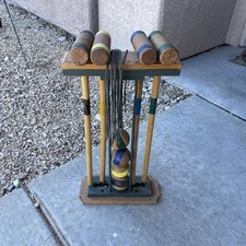 Vintage Forster Skowaegan Croquet Set 4-Player, Mallets, Balls, Stand, Stakes