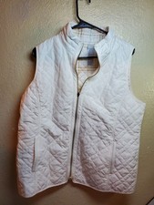 Chicos White Quilted Vest Size 2 Lightweight Full Zip W/Pockets, VGC, checker in