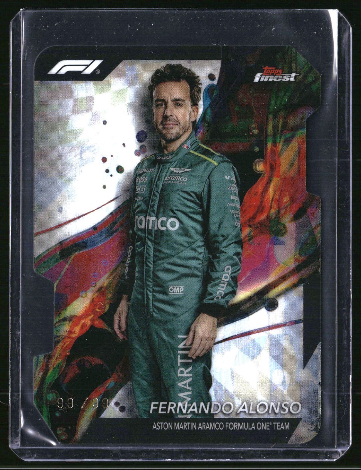 2024 Topps Finest Formula 1 F1 Fernando Alonso Common Die Cut 99/99 #90 Bookend
