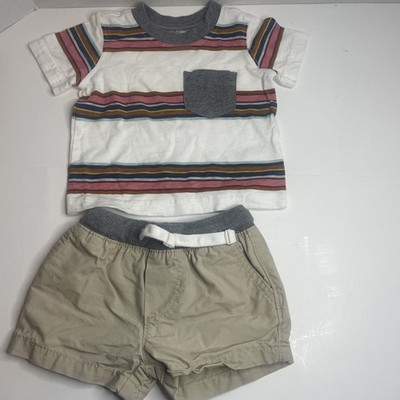 Carters Baby Boy 3 Months Khaki Shorts T-Shirt Stripes 2 PC Set