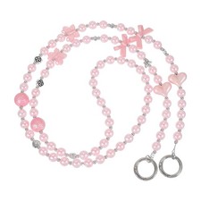 Phone Chain Crossbody Lanyard Pearl Beaded Bow Universal Phone Strap Pink