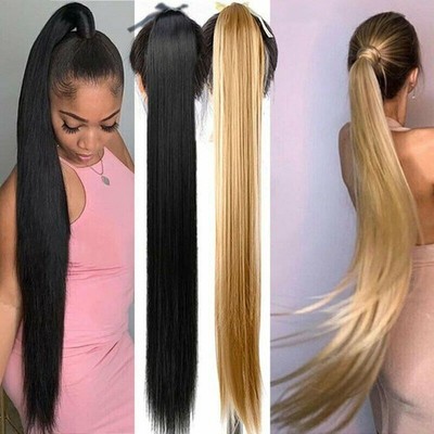 80CM Extensions Mega Ponytail Hair Straight Long Human Clip as Natural in