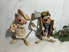 2 Vintage Annalee Mouse Pairbride Mouse Lumberjack Wax Wood