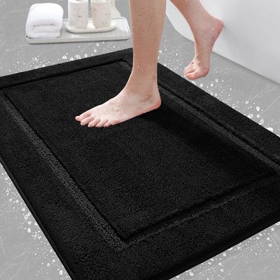 Black 32x20 Inch Ultra Soft Thick Plush Fluffy Microfiber Absorbent Bath Mat