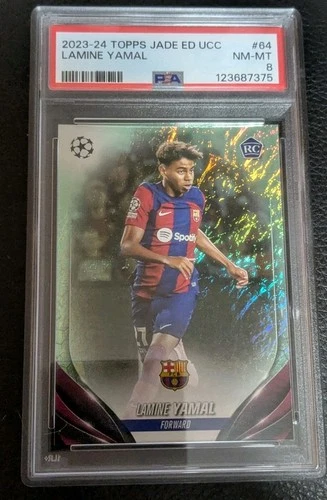 PSA 8 Lamine Yamal 2023-24 Topps UEFA UCC Jade #64 Foil Refractor Rookie RC 