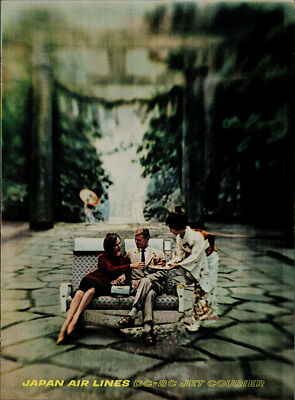 1961 Japan Airlines Jet Courier Couple Getting Drinks Vintage Print Ad 1980