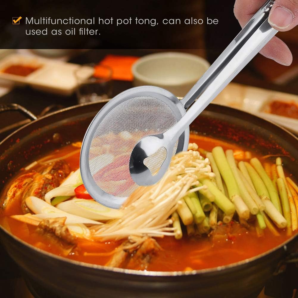 Hot Pot Clip, Stainless Steel Kitchen Tongs Filter Spoon with Clip Hot