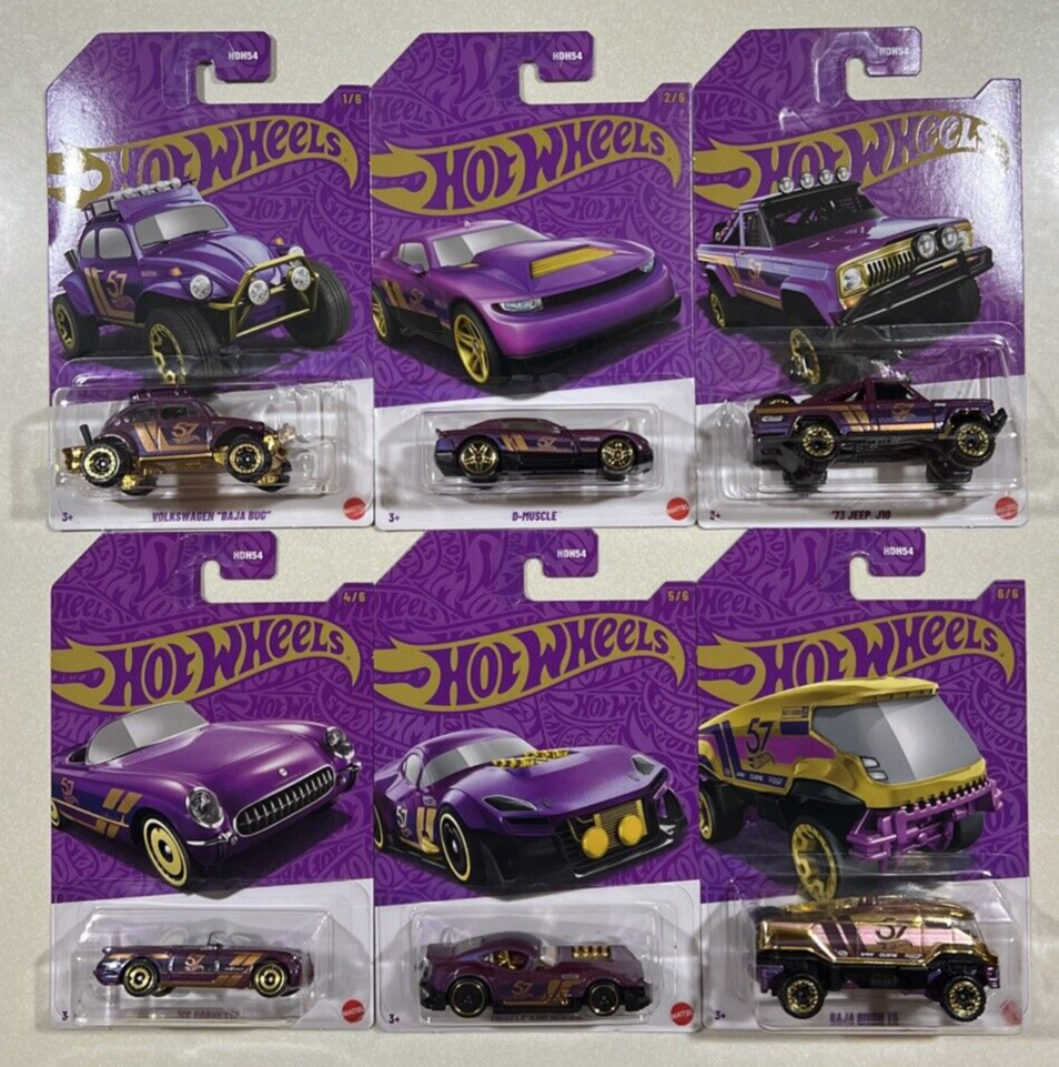 NEW 2025 Hot Wheels 57th Anniversary Pearl & Chrome Full Set