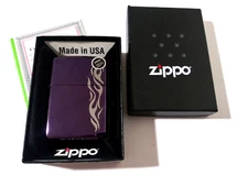 ZIPPO Royal Purple Shine Chrome w/  Silver Tribal Tattoo Design Lighter NIB
