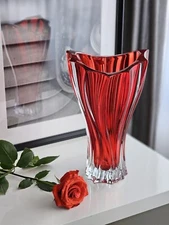 Plantica Modern Bohemian Czech Crystal Decorative Vase - 12.5 Inch Vase, Red