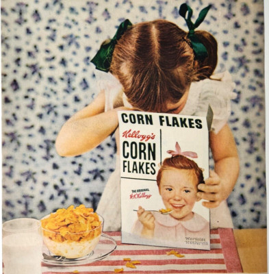 Pigtail Girl Kelloggs Corn Flakes Cereal Vintage 1954 Ad Magazine Print