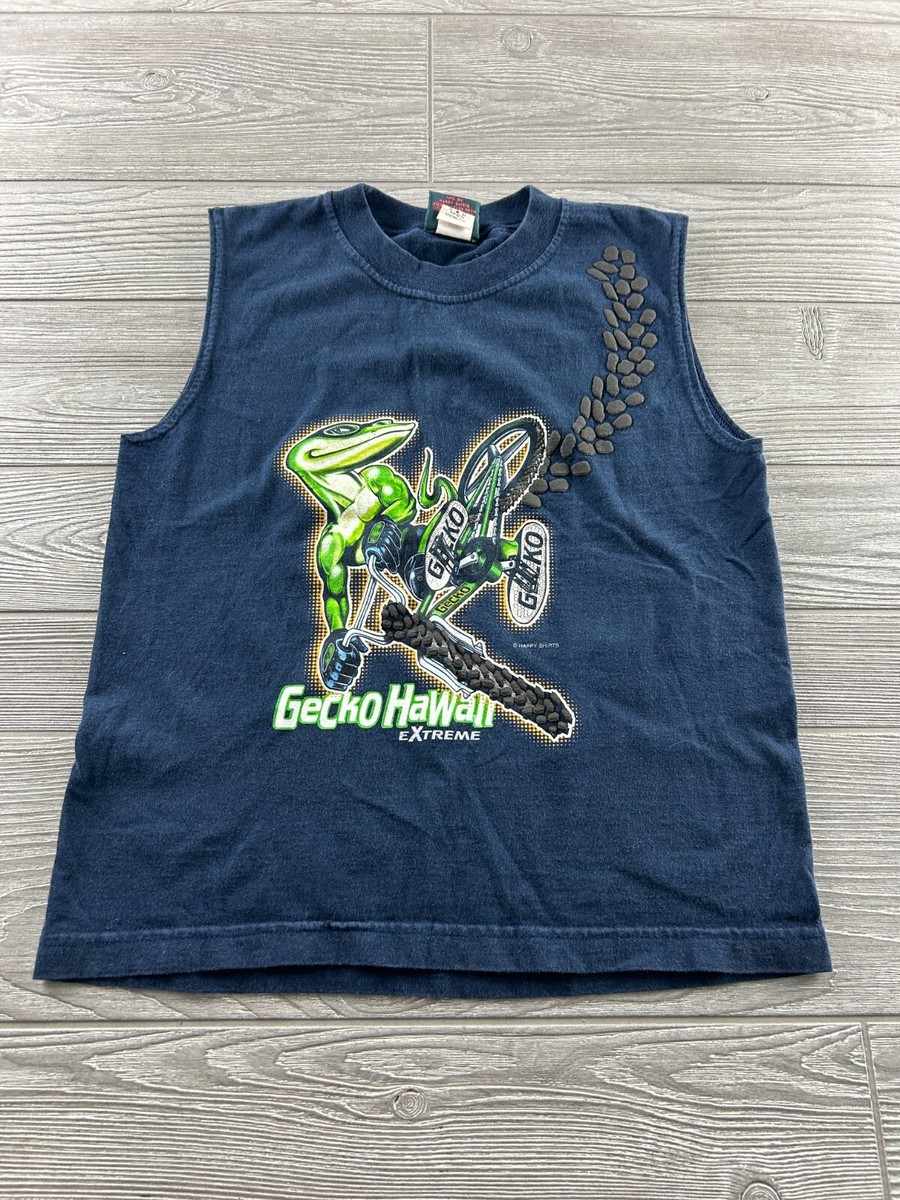 Vintage GECKO Hawaii Tank Top Boys Navy Blue Hawaiian