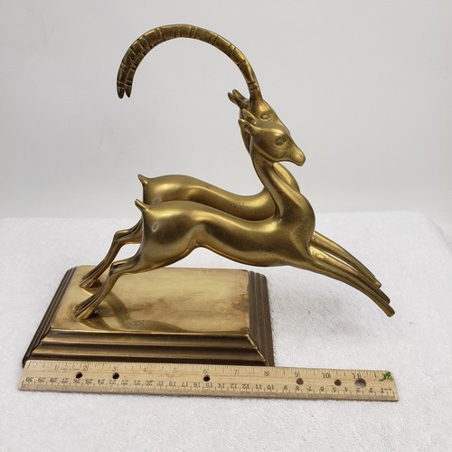 Vintage Brass Leaping Gazelles Impala Sculpture 10 Inch Tall Felt Bottom - Picture 10 of 12