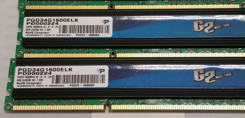 Pariot G2 8GB set 4x2GB PC3-12800 DDR3-1600 PC3 RAM PGD34G1600ELK #E16 - Image 3 of 4