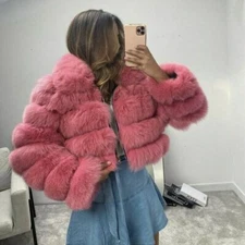 New  Real Fox Fur Coat with Lapel Collar Thick Short Jacket Winter Women Outwear