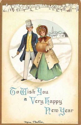 Signed Clapsaddle, u. 1911, New Years Greeting - Young Couple in Snow, No. 2463