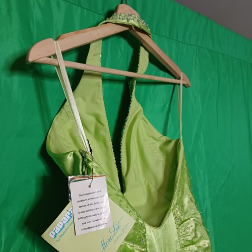 Women's Lime Green Halter Embroidered Satin Maxi Dress Formal Prom Wedding - Picture 15 of 21