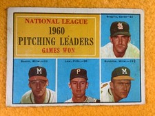 K8-34 BASEBALL CARD - NL 1960 PITCHING LEADERS - 1961 TOPPS - CARD #47
