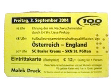 2004 Osterreich v England 3rd September 2004 Ticket