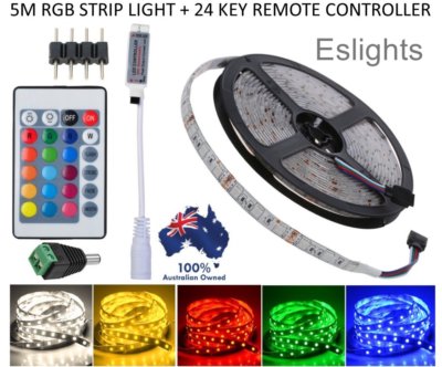 5M RGB LED STRIP LIGHTS IP65 WATERPROOF 5050 300 LEDS 12V + 24 KEY IR ...