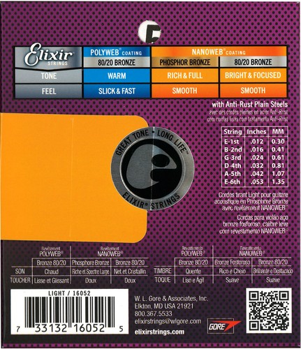1/3x Elixir 16002 16027 16052 Nanoweb Corde per chitarra acustica leggere - Foto 9 di 19