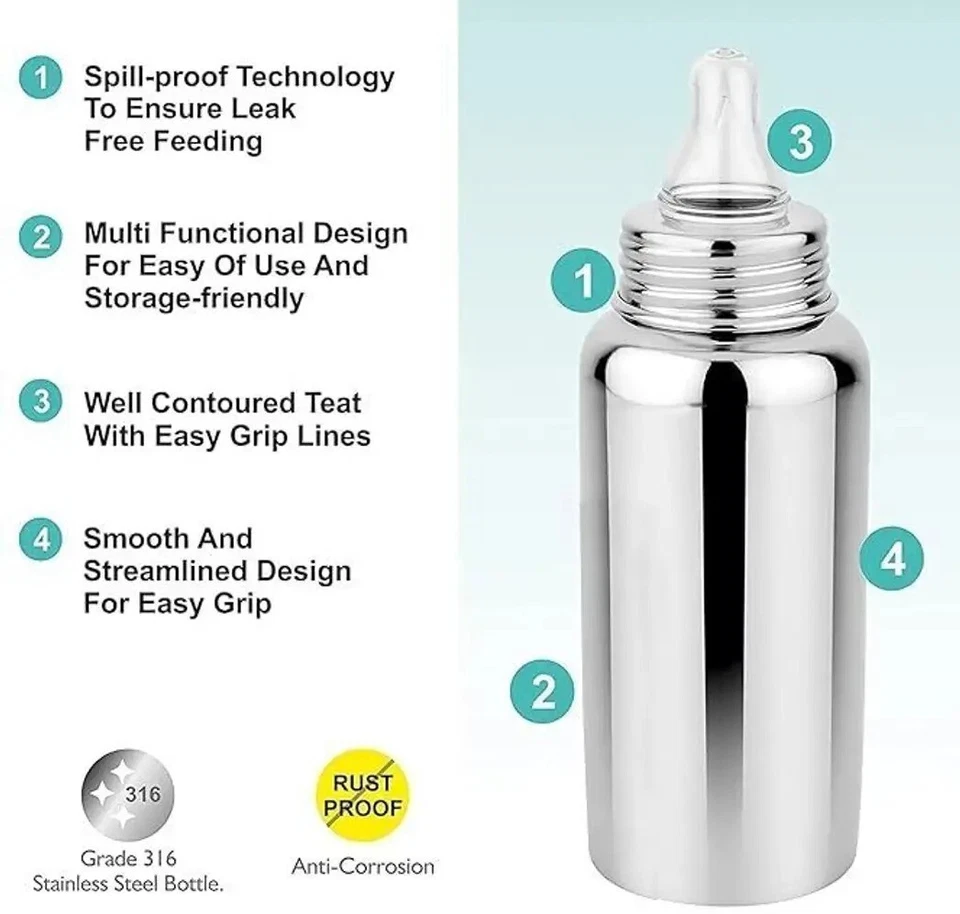 Baby Feeding Bottle Baby Love Stainless Steel 250ml| Premium Eco-Friendly nipple - Image 3 of 4