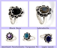 Natural Labradorite Gemstone Band Ring 925 Sterling Silver Jewelry For Girls