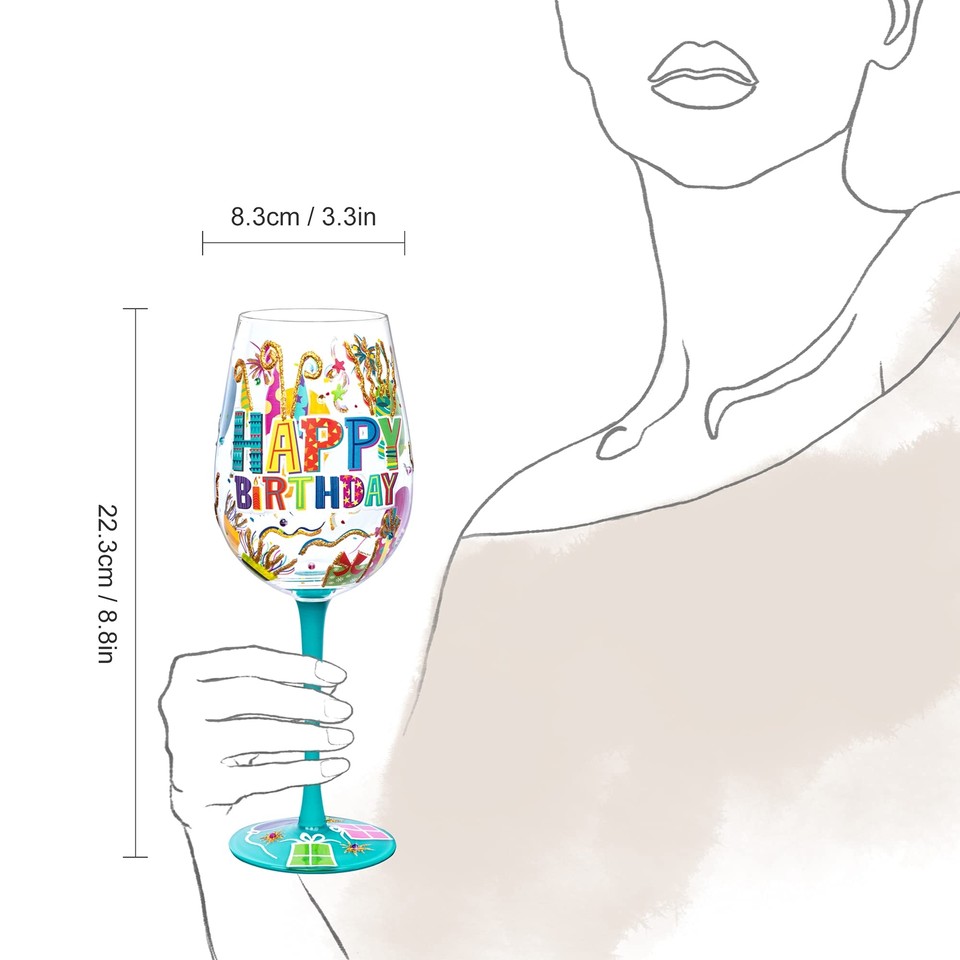 Happy Birthday Painted Glass Hand Painted Birthday Wine Glass - 15oz Happy Birthday  Cup For Her, 21st Birthday Gift, Pink Artisan Decorated Gifts For Wine  Drinkers
