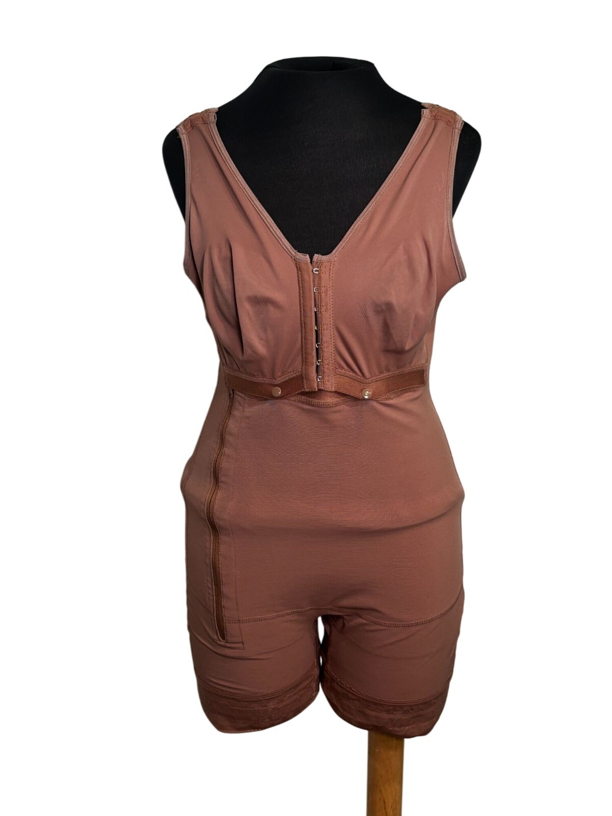 Shapewear Bodysuit with Front Zipper & Adjustable Straps in Brown - Size L-image