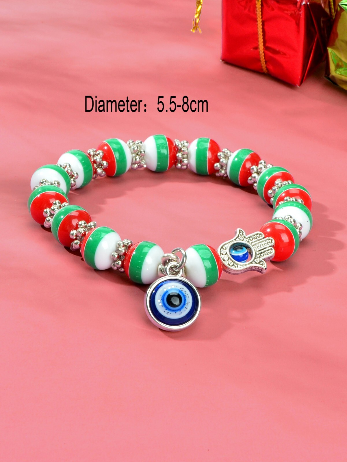 Multicoulor Beaded Hamsa Hand Evil Eye Charm Bracelet Christmas
