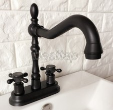 Black Oil Brass 4" Centerset Bathroom Two Holes Basin Faucet Sink Tap shg077