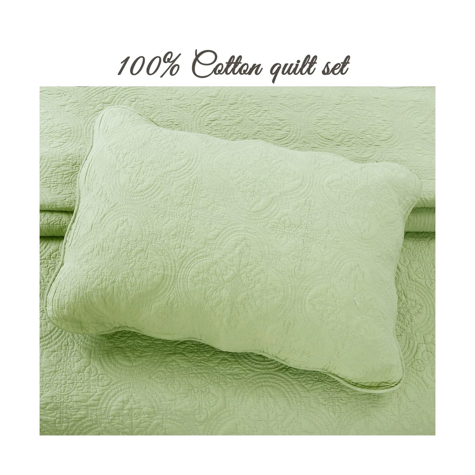 Cozy Line Home Fashions Victorian Medallion Solid Green Embossed 100% Cotton ... - Image 2 of 4