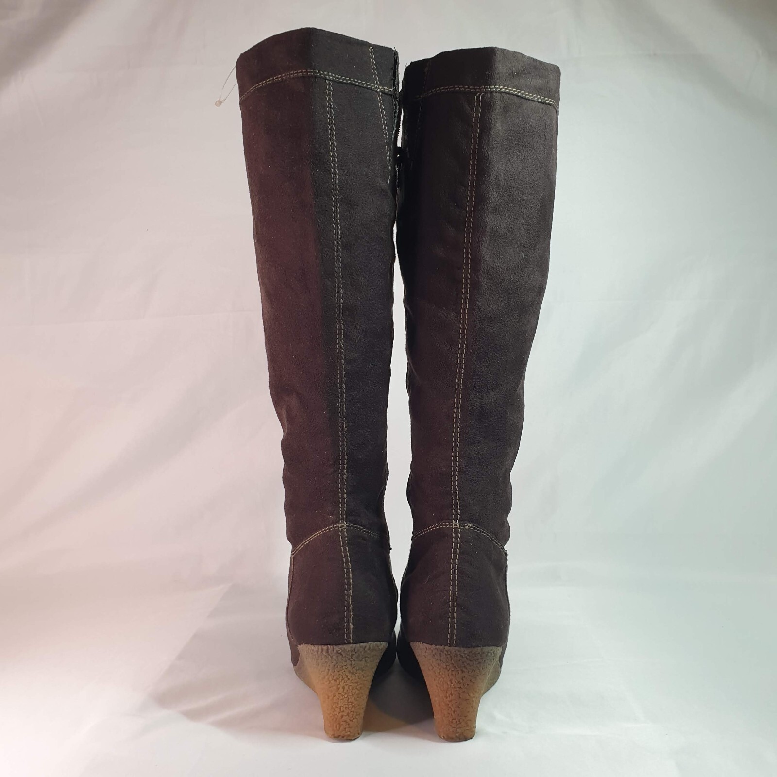 Marks And Spencer M&S Brown Suede Leather Wedge Heels Knee High Boots