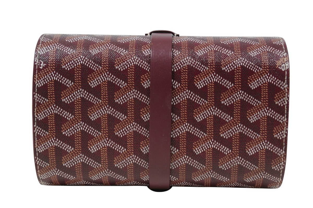 Goyard Montre De Voyage Double Two Travel Watch Box Case Burgundy Red  Leather