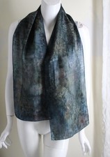 Estate Deep Gray Blue Green Hand Dyed Silk Oblong Rectangle Scarf 56x11