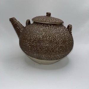 Vintage Japanese Meiji Teapot W/ Lid- Water Drop Brown Pottery W/ Jakatsu Glaze