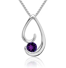 14K Solid White Gold Amethyst Floating Chain Slide Necklace