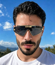 Versace 8051 64-18-142 Shield Sunglasses Gold Dark Grey Lens