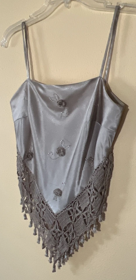 Top Sue Wong Vintage Mujer Pequeño Topo Satén Flecos Cuentas Cami Hada Angelcore Foto 4 de 4