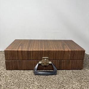 Vintage 15 Cassette Tape Briefcase Style Storage Carrier VTG 80s Woodgrain
