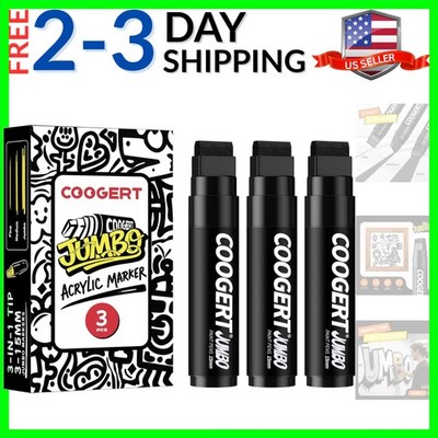 3Pcs Black Jumbo Poster Markers, 15MM Thick Permanent Acrylic Graffiti Marker...