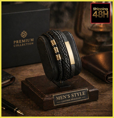 Men Leather Bracelet Multilayer Woven Wristband Classic Braided Band Durable